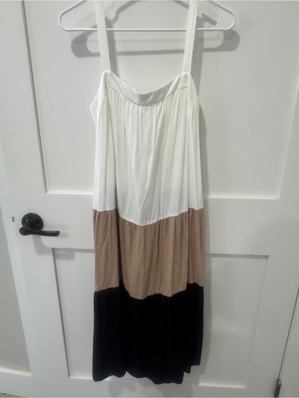 Tiered Colorblock Maxi Dress in White, Tan & Black